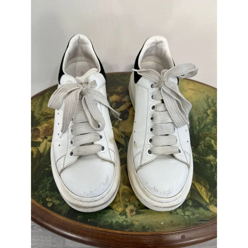 Alexander McQueen White Leather Black Suede Heel Sneakers EU 38.5 / 8.5